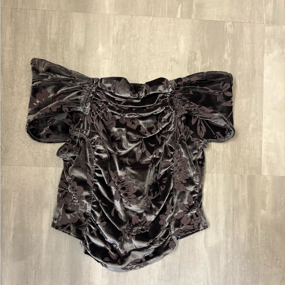 Gray Velvet Off-Shoulder Top